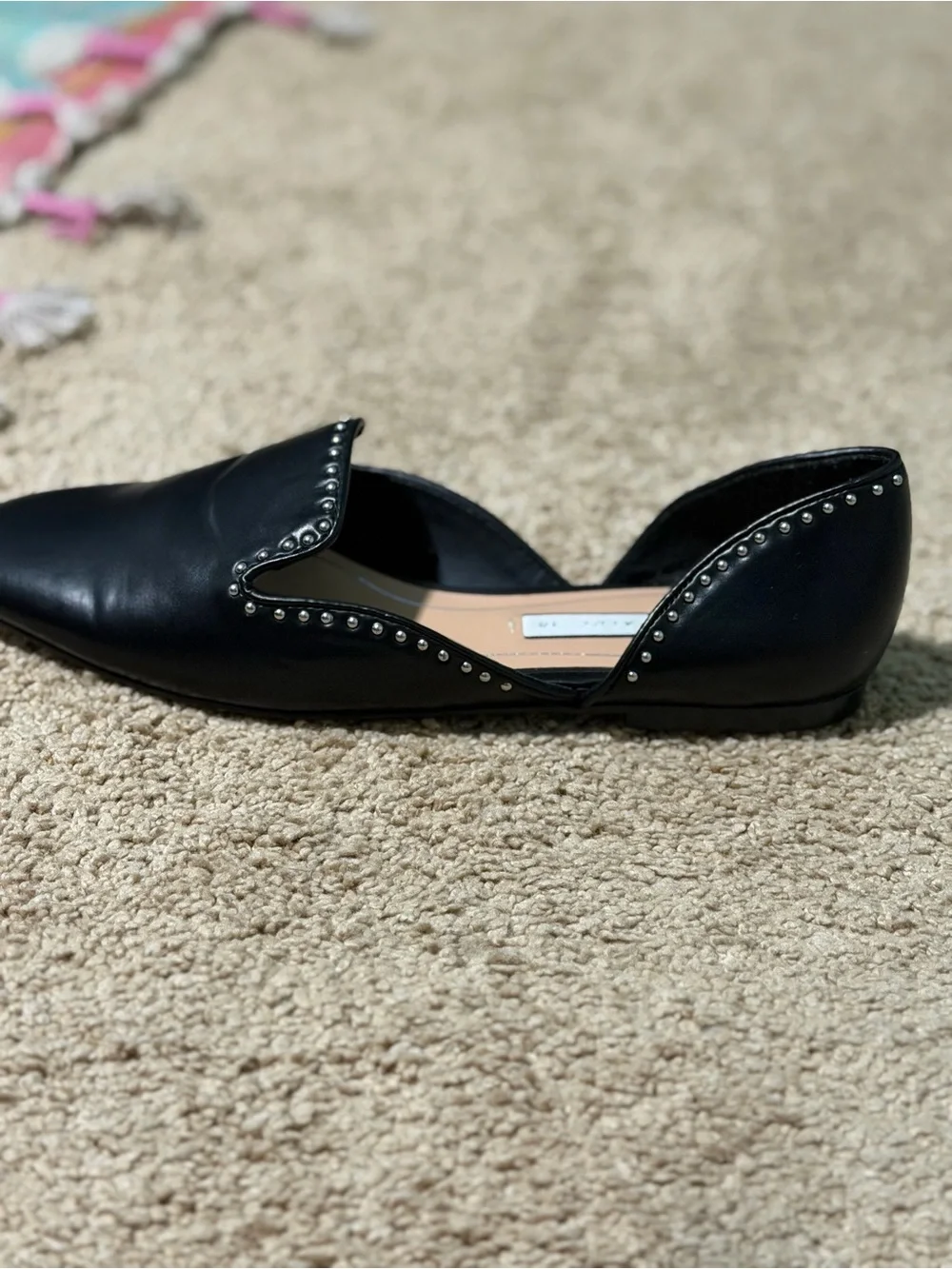 Zara Black Pointed Toe Studded D'Orsay Flats
